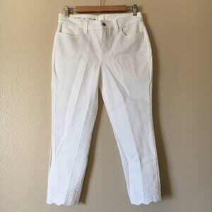 Talbots Flawless Slim Ankle White Jeans 6P Eyelet Scallop Hem Pants Stretch